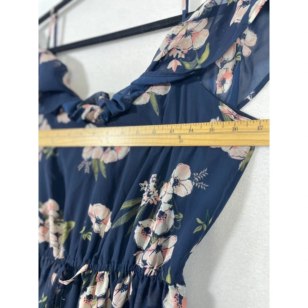 Abercrombie Fitch Women‎ Dress Size M Navy Floral Cold Shoulder Ruffle Maxi Wrap